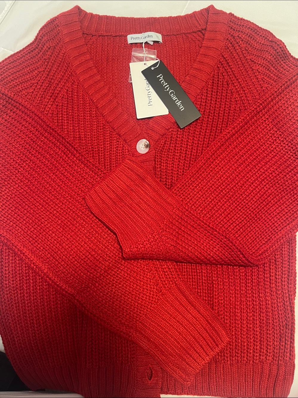 Pretty Garden Women’s Red V-Neck Button Down Knit Sweater NWT Size M